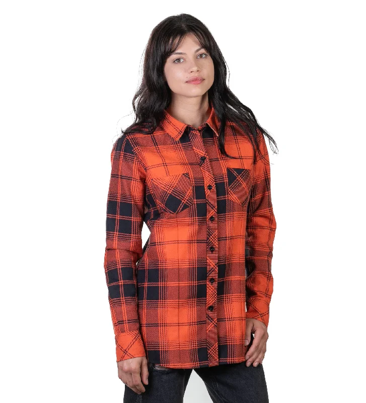 Women's Leon Workhorse Flannel Shirt- October Orange Classic Basic Short Shirt