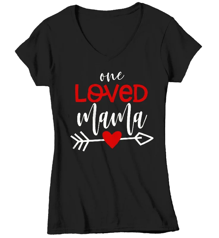 Women's Loved Mama T Shirt Mom T Shirts Arrow Valentine's Day Shirts Mama Heart Tee Mom TShirt Classic Short Sleeve Blouse