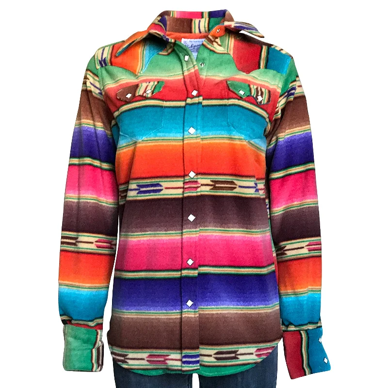 Women's Serape Pattern Fleece Western Shirt in Brown & Purple Casual Plain Short Shirt Women's Serape Pattern Fleece Western Shirt in Brown & Purple Casual Plain Short Shirt