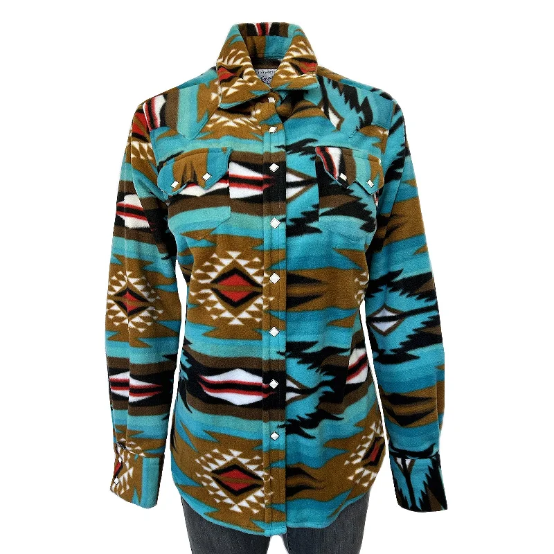 Women's Native Pattern Fleece Western Shirt in Turquoise Chic Button-Up Short Shirt