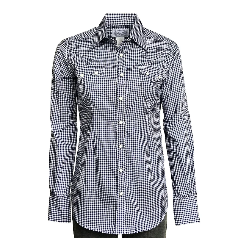 Women's Navy Blue Gingham Check Western Shirt Comfortable Fit Short Shirt