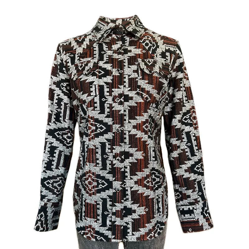 Women's Premium Flannel Chenille Jacquard Western Shirt in Black & Brown Fashionable Short Sleeve Vest Women's Premium Flannel Chenille Jacquard Western Shirt in Black & Brown Fashionable Short Sleeve Vest