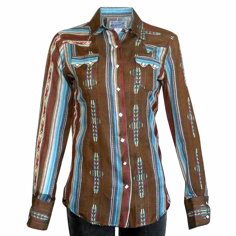 Women's Serape Pattern Western Shirt in Brown Cozy Summer Short Shirt