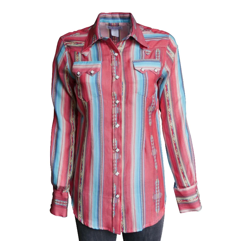 Women's Serape Pattern Western Shirt in Coral Trendy Short Sleeve Tunic