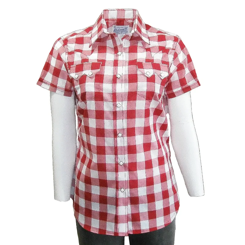 Women's Short Sleeve Red Gingham Check Western Shirt Comfortable Stretch Short Shirt Women's Short Sleeve Red Gingham Check Western Shirt Comfortable Stretch Short Shirt