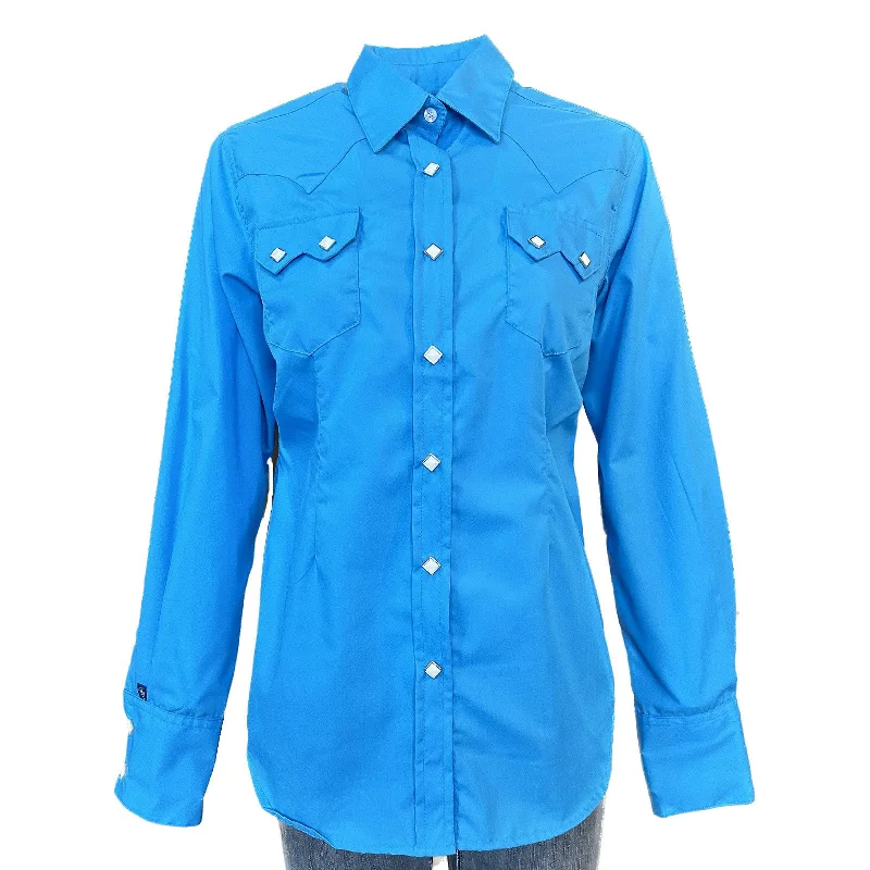 Women's Solid Turquoise Cotton Blend Western Shirt Cozy Linen Short Shirt