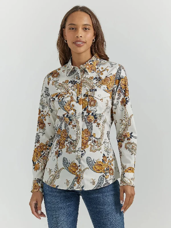 Wrangler Women's All Occasion Snap Western Shirt - Floral Comfortable Knit Short Shirt Wrangler Women's All Occasion Snap Western Shirt - Floral Comfortable Knit Short Shirt