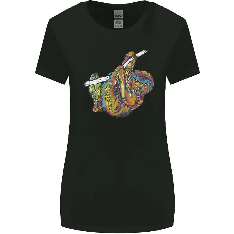 A Colourful Sloth on a Branch Womens Wider Cut T-Shirt Print Jacquard Patchwork