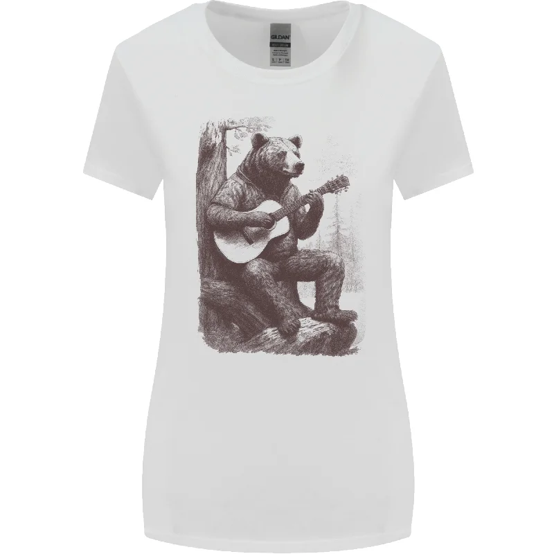 A Cool Bear Playing the Acoustic Guitar Womens Wider Cut T-Shirt Satin Fabric Silk Fabric Chiffon Fabric
