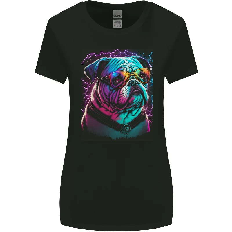 A Cool Bulldog With Glasses Dog Womens Wider Cut T-Shirt Rayon Velvet Corduroy