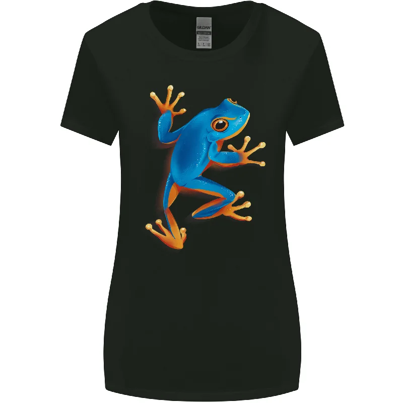 A Cool Frog Climbing Up Womens Wider Cut T-Shirt Embroidered Appliqued Beaded