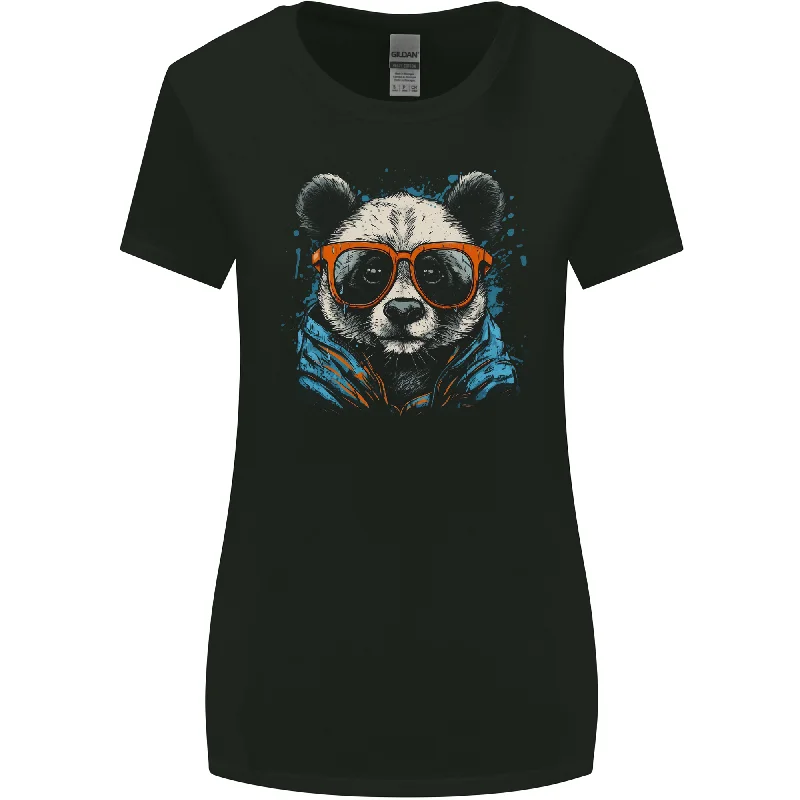 A Cool Panda Wearing Glasses Womens Wider Cut T-Shirt Ribbed T-Shirt High Neck Heavyweight