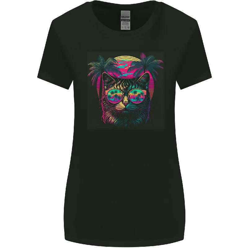 A Cool Retro Cat Womens Wider Cut T-Shirt Mesh Canvas Denim
