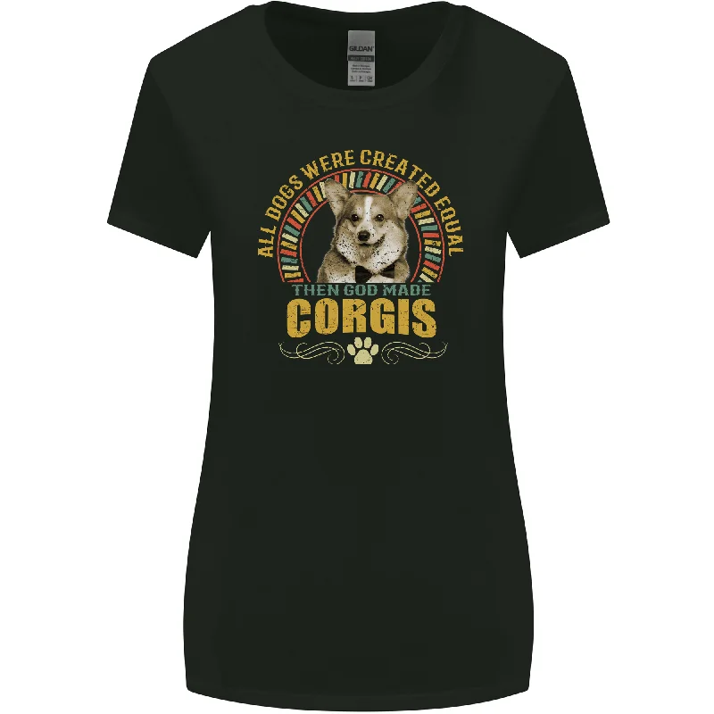 A Corgi Dog Womens Wider Cut T-Shirt Notch Collar Peter Pan Collar Cowl Neck