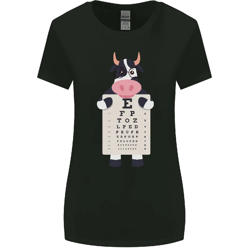 A Cow Holding a Snellen Eye Chart Glasses Womens Wider Cut T-Shirt Anti-Pilling Machine Wash Handmade