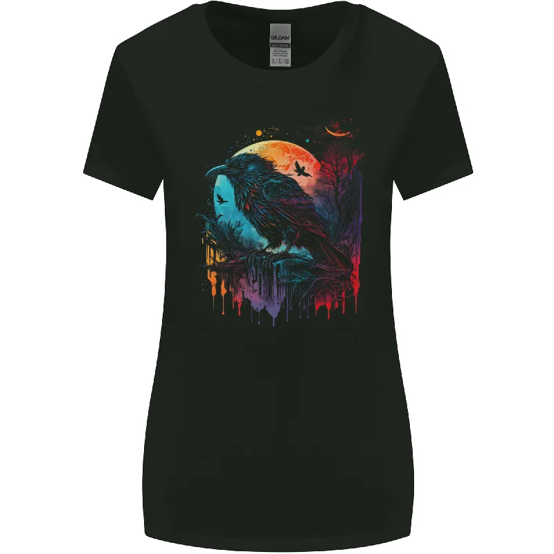 A Crow With a Fantasy Moon Womens Wider Cut T-Shirt Zippered Front Buttoned Front Snap Front