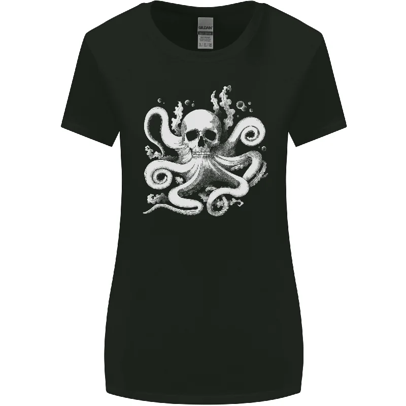 A Cthulhu Kraken Octopus Mythology Womens Wider Cut T-Shirt Satin Blend Silk Blend Wool Blend