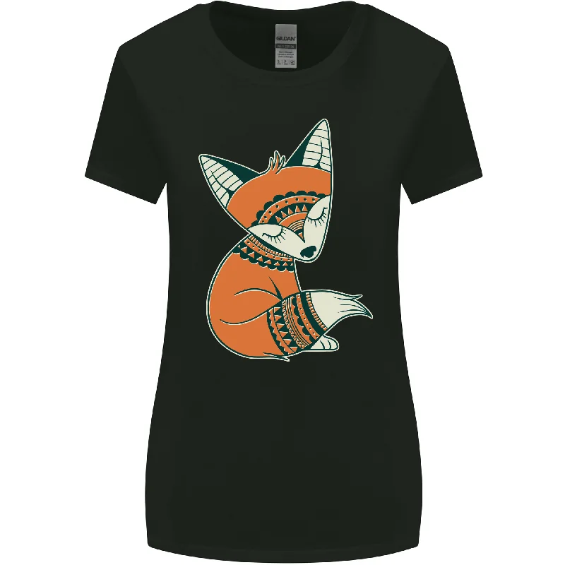 A Cute Tribal Fox Womens Wider Cut T-Shirt V-Neck T-Shirt Long Sleeve Cotton