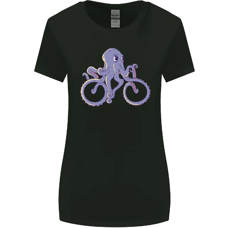 A Cycling Octopus Funny Cyclist Bicycle Womens Wider Cut T-Shirt Collared Crew Neck Turtle Neck