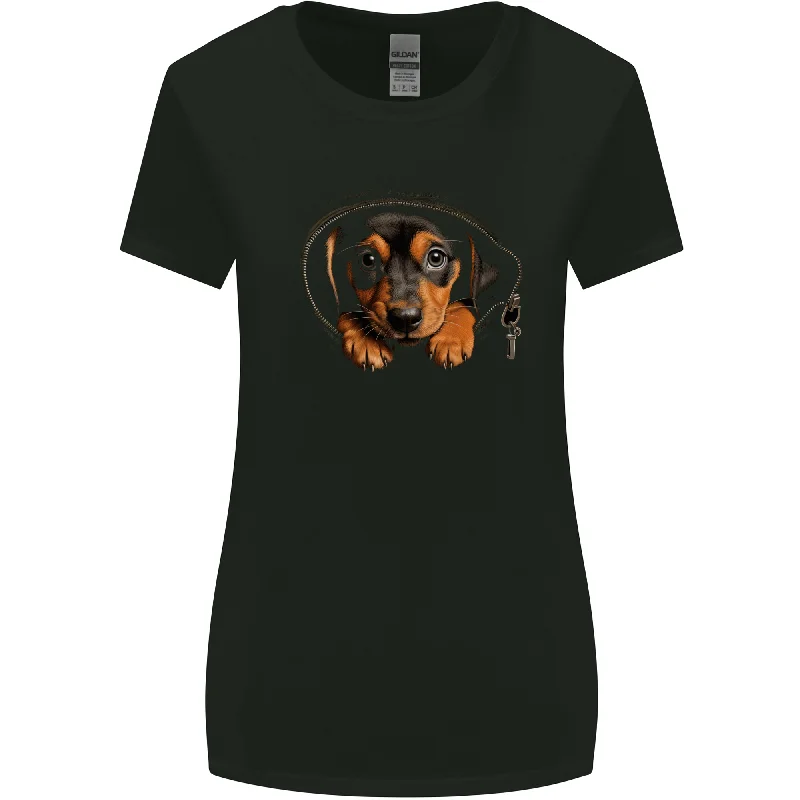 A Dachshund Puppy in a Pocket Dog Womens Wider Cut T-Shirt Zippered Buttoned Snapped