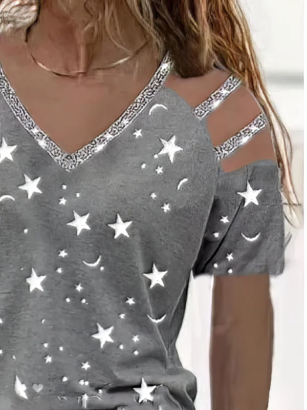 Bohemian Star T-Shirt Solid Print Embellished