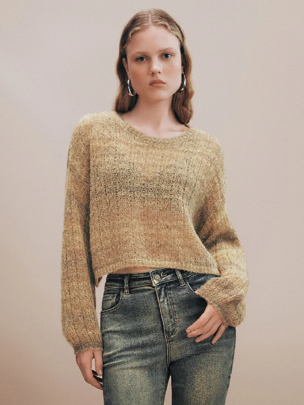 Crew Neck Loose Knitted T-Shirt Anti-Pilling Machine Wash Handmade