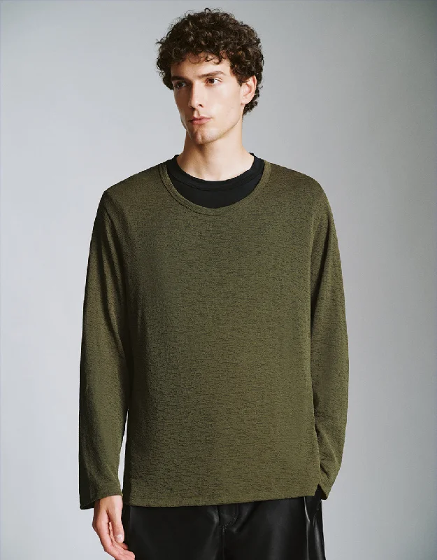 Crew Neck Loose T-Shirt Rayon Velvet Corduroy