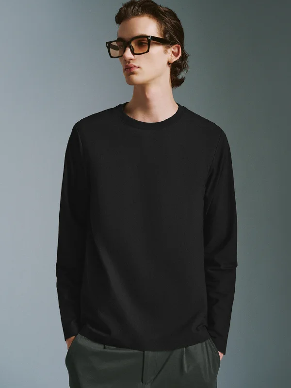 Crew Neck Loose T-Shirt Houndstooth Herringbone Solid