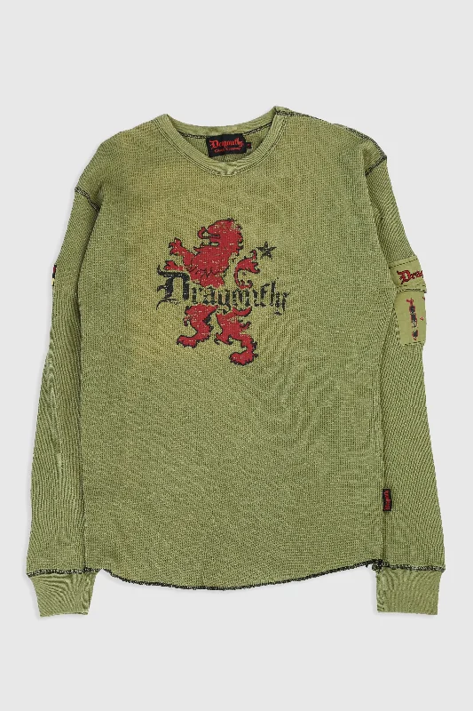Deadstock Dragonfly Longsleeve Waffle Knit Tee - L, XL Striped Floral Plaid