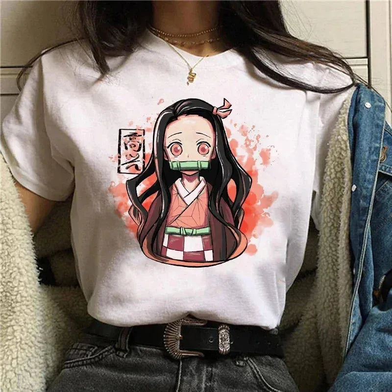 Demon Slayer T Shirt Women Kimetsu No Yaiba Nezuko Tshirt Female Tanjirou Kamado Graphic Tee Shirt Japanese Anime Manga T-shirt Anti-Shrink Durable Soft