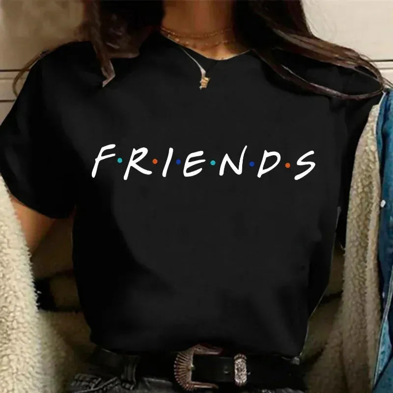 Fashion Friends Tv Show Funny Cartoon T Shirt Women Graphic Best Friends Harajuku T-shirt Korean Style Tshirt Vintage Top Female Hooded Caped Shawl Collar