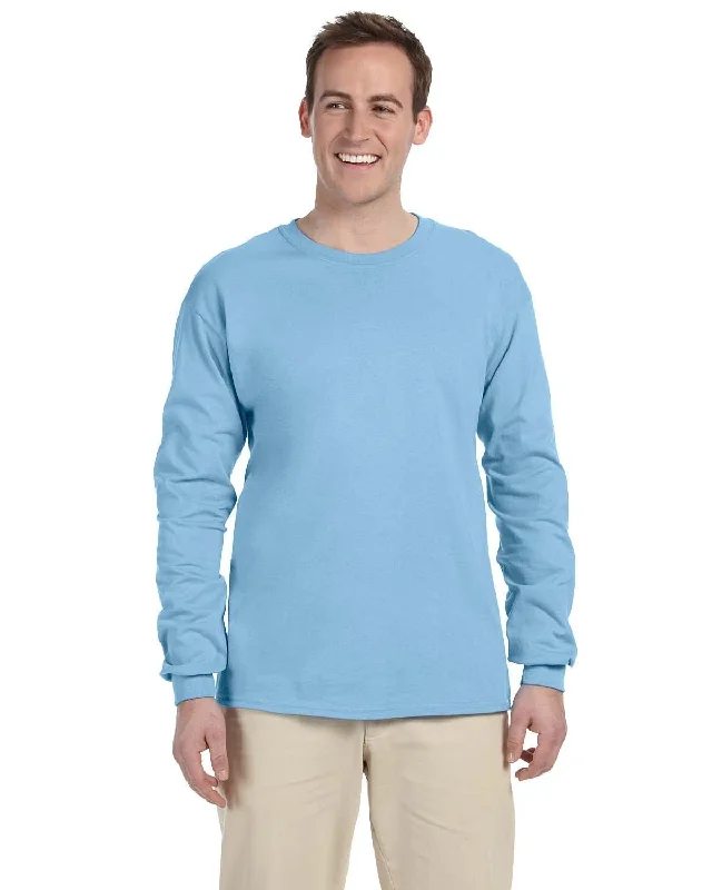 Fruit of the Loom Lightweight Long Sleeve T-Shirt | Light Blue Silk Blend Satin Velvet