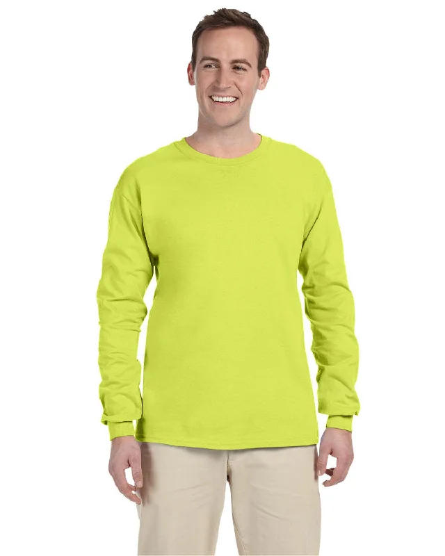 Fruit of the Loom Lightweight Long Sleeve T-Shirt | Safety Green Mesh Blend Leather Blend Suede Blend