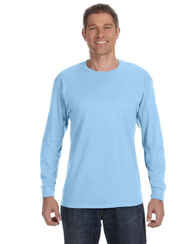 Gildan Heavy Cotton Long Sleeve T-Shirt | Light Blue Graphic T-Shirt Round Neck Polyester