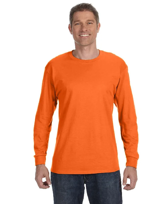 Gildan Heavy Cotton Long Sleeve T-Shirt | S Orange Collared T-Shirt Boat Neck A-Line