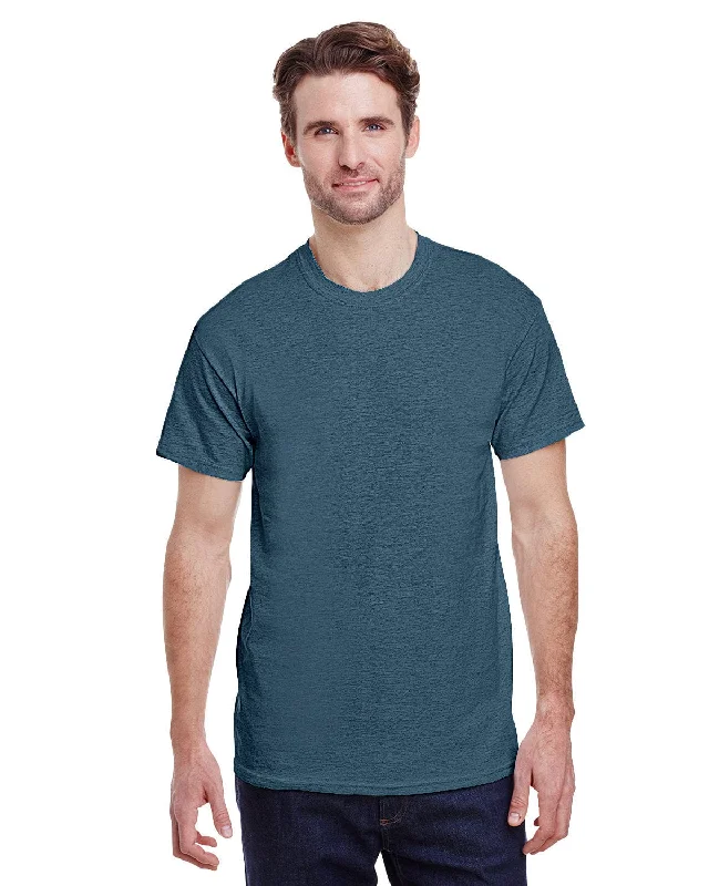 Gildan Heavy Cotton T-Shirt | Heather Navy Striped Floral Plaid