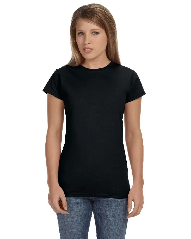 Gildan Ladies SoftStyle T-Shirt | Black Polka Dot Checkered Tartan