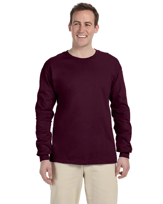 Gildan Ultra Cotton Heavyweight Long Sleeve T-Shirt | Maroon Solid Color Striped Floral