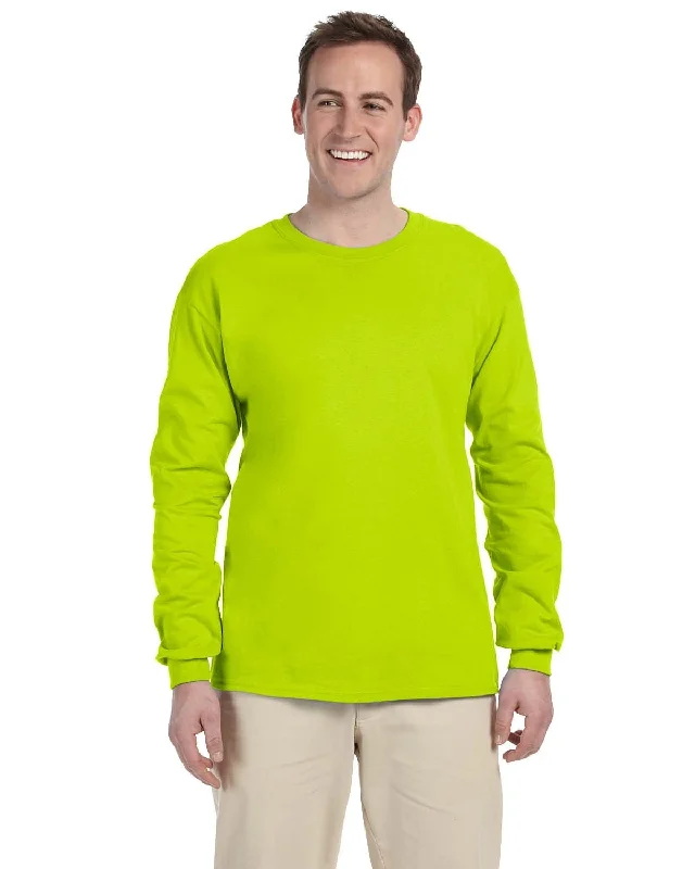 Gildan Ultra Cotton Heavyweight Long Sleeve T-Shirt | Safety Green Iron Safe Non-Iron Wrinkle Free