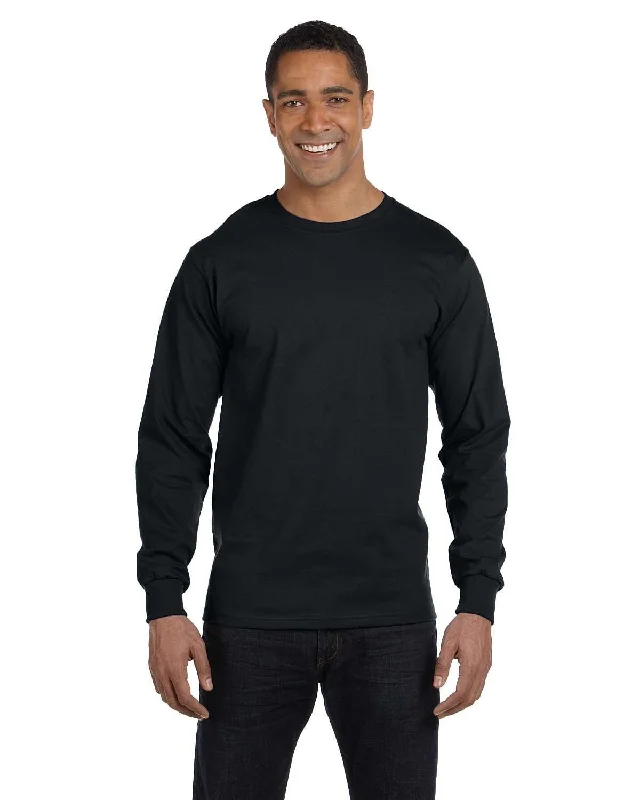 Hanes Long Sleeve Beefy-T T-Shirt | Black Satin Blend Silk Blend Wool Blend