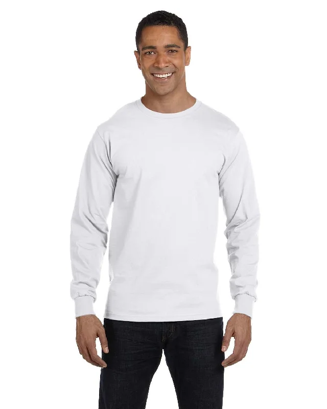 Hanes Long Sleeve Beefy-T T-Shirt | White Embroidered Appliqued Beaded