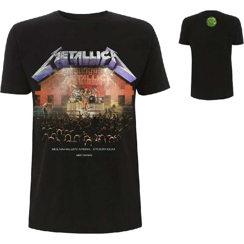 Metallica | Official Band T-Shirt | Stockholm '86. (Back Print) Graphic T-Shirt Round Neck Polyester