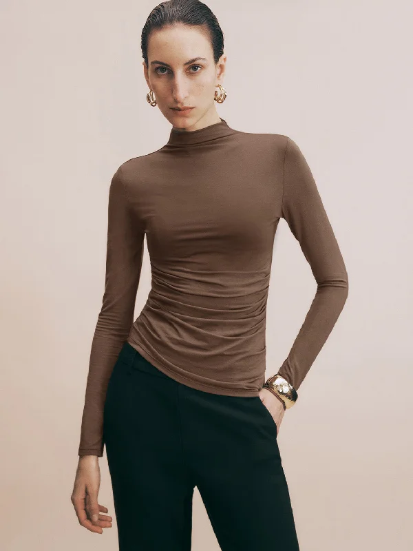 Mock Neck Skinny T-Shirt Chenille Fabric Brocade Fabric Lace Fabric