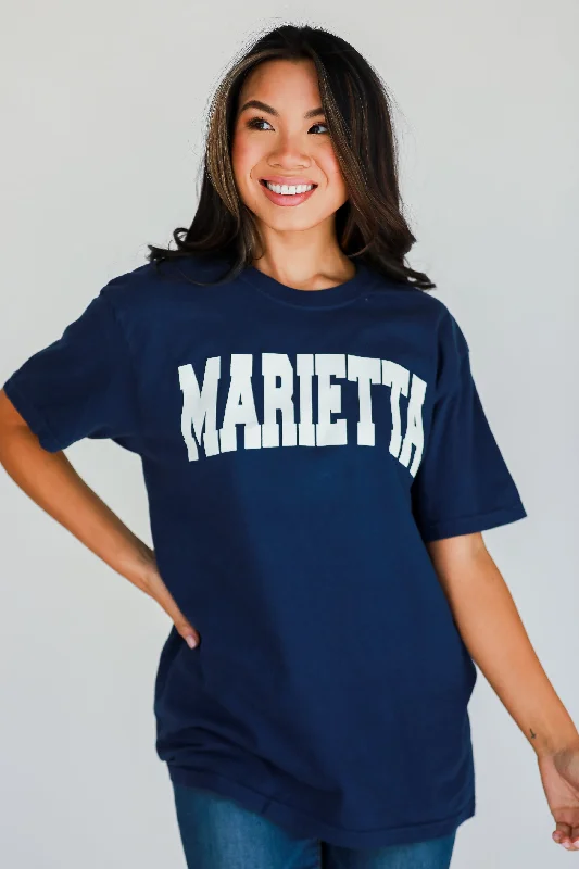 Navy Marietta Tee Embroidered Appliqued Beaded