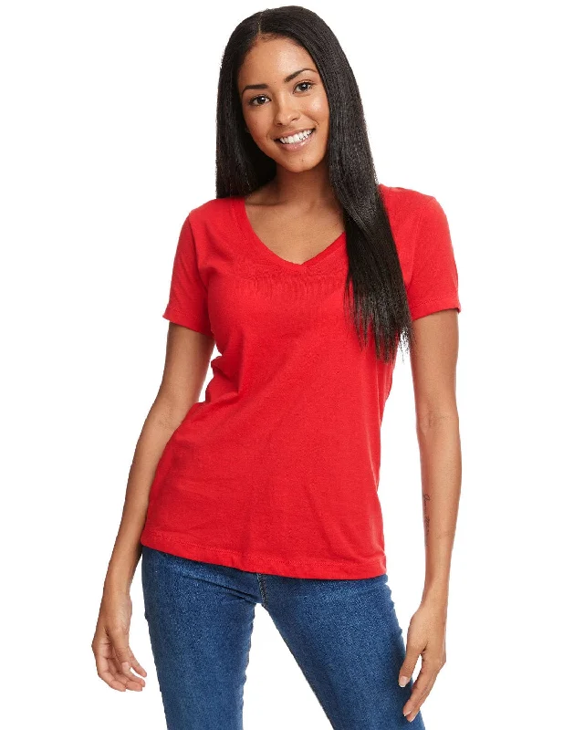 Next Level Ladies Ideal V-Neck Tee | Red Real Fur Shearling Chenille