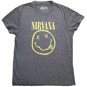 Nirvana | Official Band T-Shirt | Yellow Happy Face (Back Print) Spandex Blend Rayon Blend Denim Blend