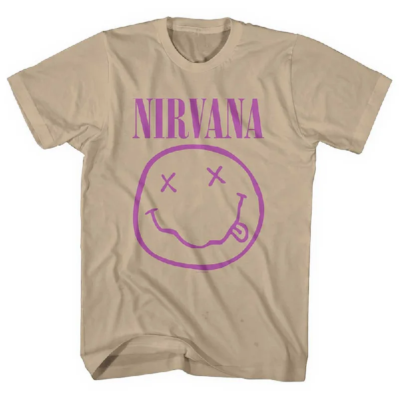 Nirvana | Official Band T-Shirt | Purple Happy Face Fashionable Trendy Casual