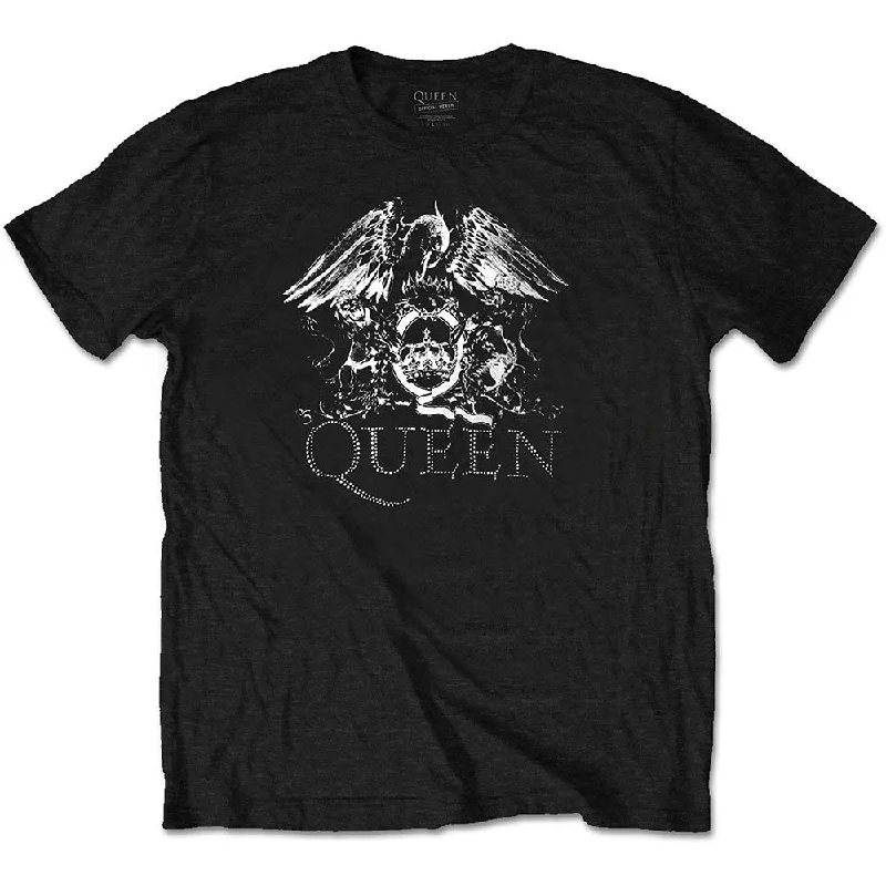 Queen | Official Band T-Shirt | Crest Logo (Diamante) Asymmetrical Pockets Print