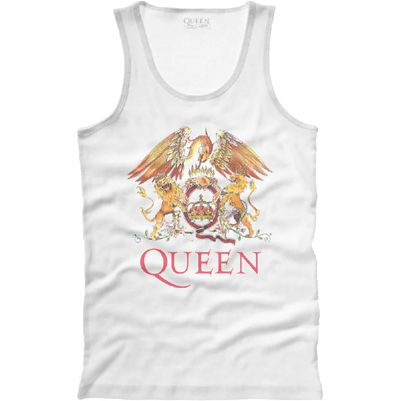 Queen Unisex T-Shirt Vest: Classic Crest Mesh Canvas Denim