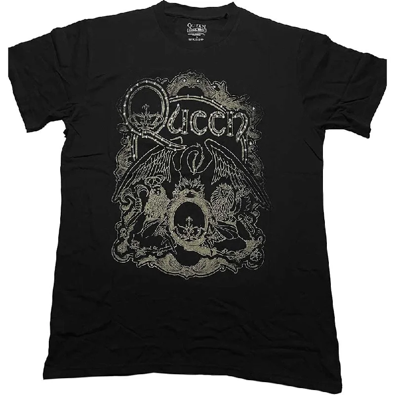 Queen | Official Band T-Shirt | Ornate Crest (Diamante) Striped Floral Plaid
